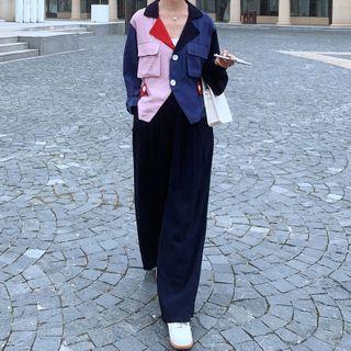 Set: Long-sleeve Paneled Shirt + Wide-leg Pants