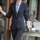 Set: Shirt + Pinstriped Blazer + V-neck Vest + Pencil Skirt + Dress Pants