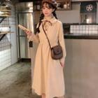 Ruffle Collar Bow Midi A-line Shirtdress