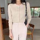 Round-neck Cable-knit Cardigan Beige - One Size