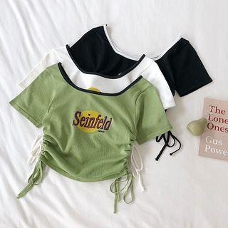 Printed Side Drawstring Crop Top