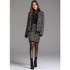 Set: Faux-pearl Button Checked Cardigan + Skirt