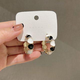 Heart Glaze Alloy Hoop Earring 1 Pair - Ndyz654 - Black & White - One Size