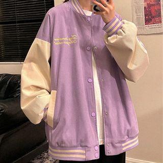 Two Tone Button-up Lettering Jacket