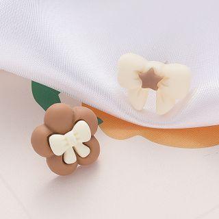 Asymmetrical Bow Stud Earring 1 Pair - Earrings - S925 Silver - White & Coffee - One Size