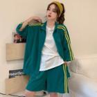 Set: 3/4-sleeve Striped Zip-up Jacket + Shorts