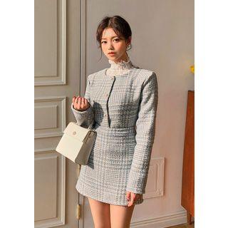 Woolen Tweed Plaid Jacket & Miniskirt Set