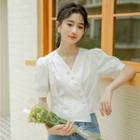 Asymmetric V-neck Puff-sleeve Blouse