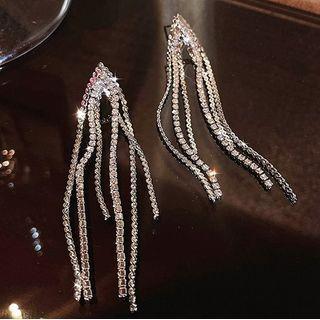 Rhinestone Fringed Drop Earring 1 Pair - Silver - One Size