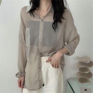 Long Sleeve See-through Plain Shirt