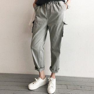 Cargo-pocket Washed Cotton Pants