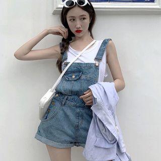 Pocket-detail Dungaree Shorts As Shown In Figure - One Size