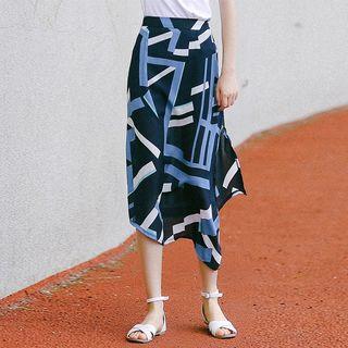 Patterned Asymmetric Midi Skirt