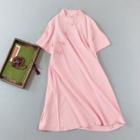 Traditional Chinese Short-sleeve Frog Buttoned A-line Midi Dress