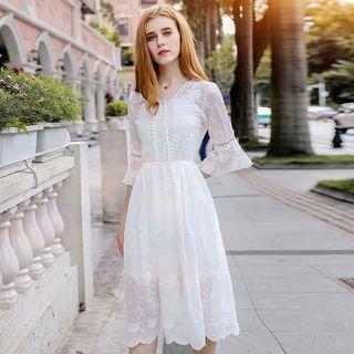 Embroidered A-line Chiffon Dress