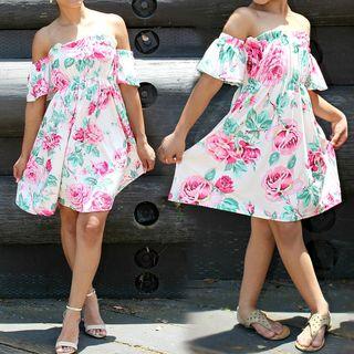 Family Matching Flower Print Short-sleeve A-line Dress