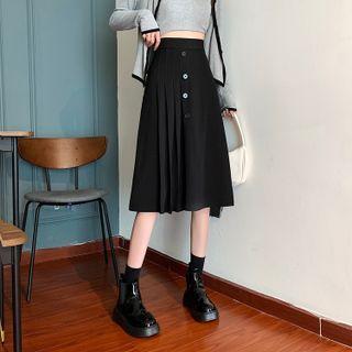Buttoned Accordion Pleat A-line Midi Skirt