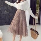 Dotted Mesh Pleated Midi A-line Skirt