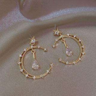 Rhinestone Hoop Earring 1 Pair - Semi Circle Earrings - One Size