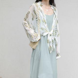Leaf Print Chiffon Shirt / Spaghetti-strap Midi Dress / Floral Print T-shirt