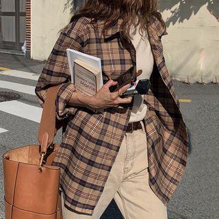 Plaid Shirt Jacket Plaid - Brown - One Size