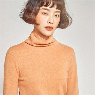 Shell-edge Turtleneck Wool Knit Top