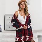 Geometric Pattern Open-front Cardigan