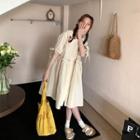 Short-sleeve Lace Trim Shirt Dress Almond - One Size