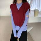Cut-out Long-sleeve T-shirt / Knit Vest