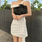 Sleeveless Two-tone Top / Plaid Mini Skirt
