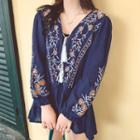 Embroidered Tassel Detail Blouse