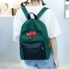 Rose Embroidered Two-tone Canvas Backpack