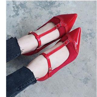 T-strap Pointy-toe Brogue High-heel Pumps