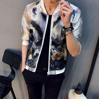 Printed Elbow-sleeve Zip Jacket