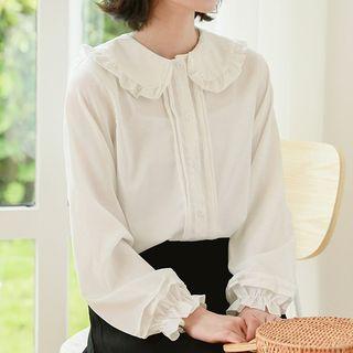 Ruffle Trim Pintuck Blouse White - One Size