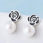 925 Sterling Silver Rose Faux Pearl Earring 1 Pair - Silver - One Size