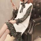 Set: Floral Long-sleeve Chiffon Dress + Knit Vest