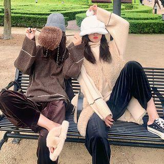 Plain Loose-fit Sweater / Fleece Vest / Velvet Pants