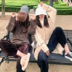 Plain Loose-fit Sweater / Fleece Vest / Velvet Pants