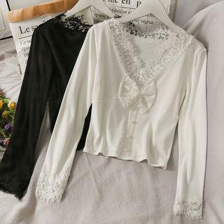 Lace-trim Ribbon Crop T-shirt