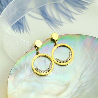 Rhinestone Circle Drop Earring 1 Pair - Gold - One Size