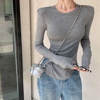 Long-sleeve Shoulder-padded Fitted T-shirt