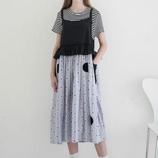 Mock Two-piece Spaghetti Strap Midi Dotted Dress