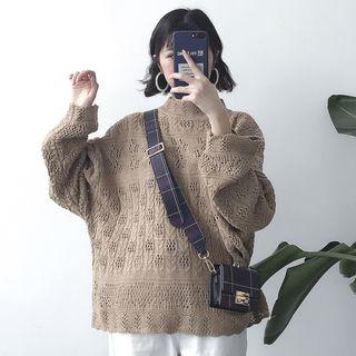 Open Knit Mock Neck Sweater