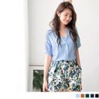 Lace Panel V-neck Mock Two Piece Top