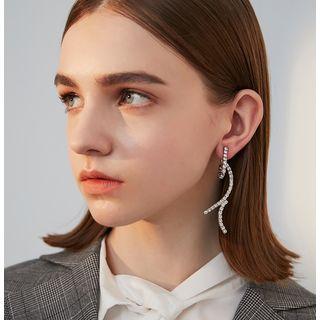 Rhinestone Drop Earring 1 Pair - 925 Silver - Silver - One Size