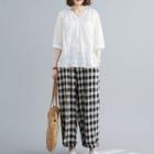 3/4-sleeve Embroidered Plain T-shirt