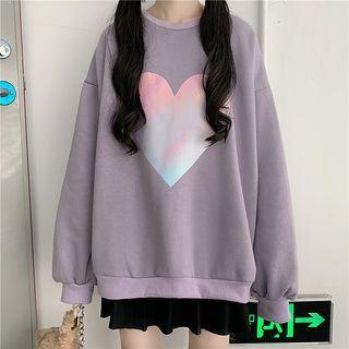 Long-sleeve Heart Printed Sweatshirt Purple - One Size