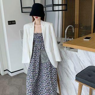 Spaghetti Strap Floral Print Midi A-line Dress / Blazer / Set