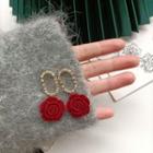 Flocking Flower Rhinestone Alloy Dangle Earring 1 Pair - Silver Needle Earrings - Red - One Size